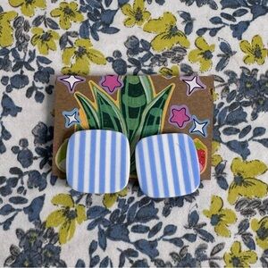 Women’s Vintage Blue and White Striped Soft Square Clip On Earrings